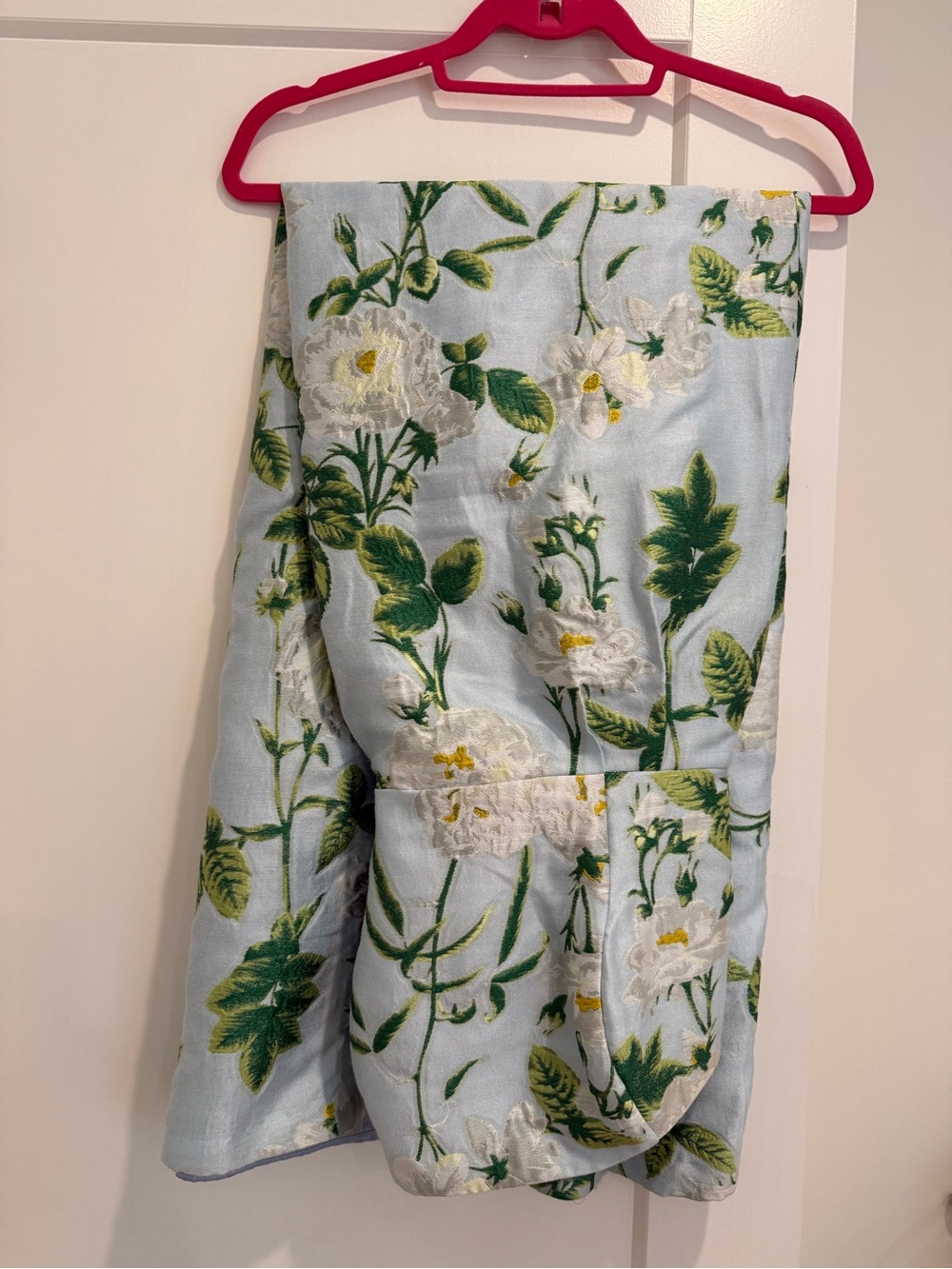 Lulakate Strapless Floral Embroidered Dress in Light Blue and Green